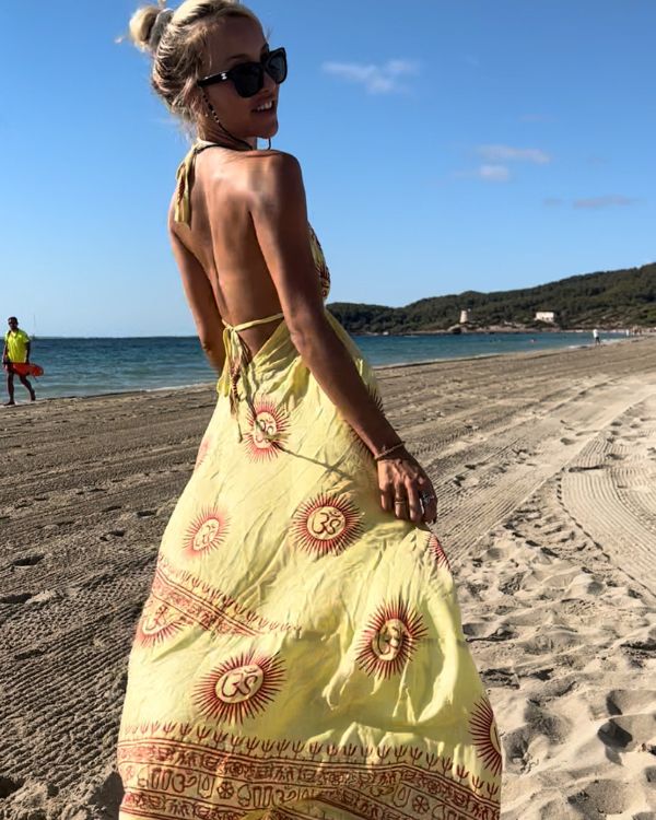 Langes Damen Hippie Boho Kleid mit Om Zeichen 