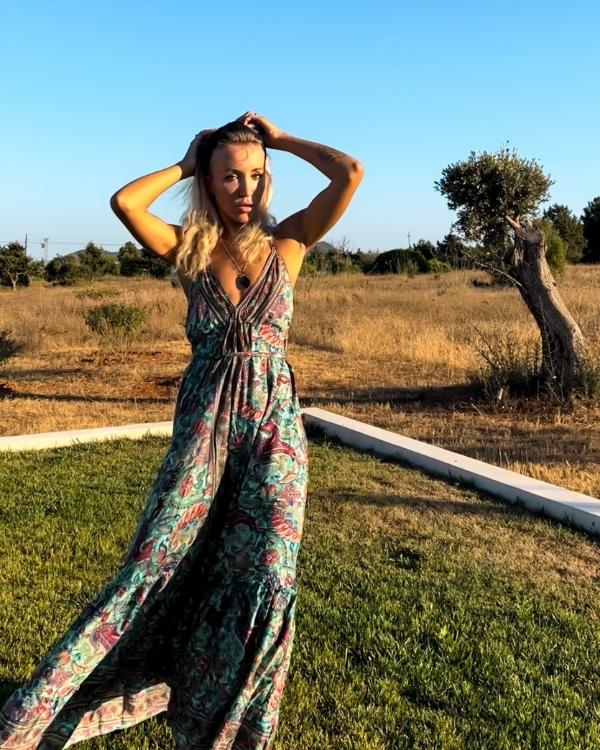 Tuerkis blaues Damen Paisley Kleid Maxikleider online kaufen Schweiz