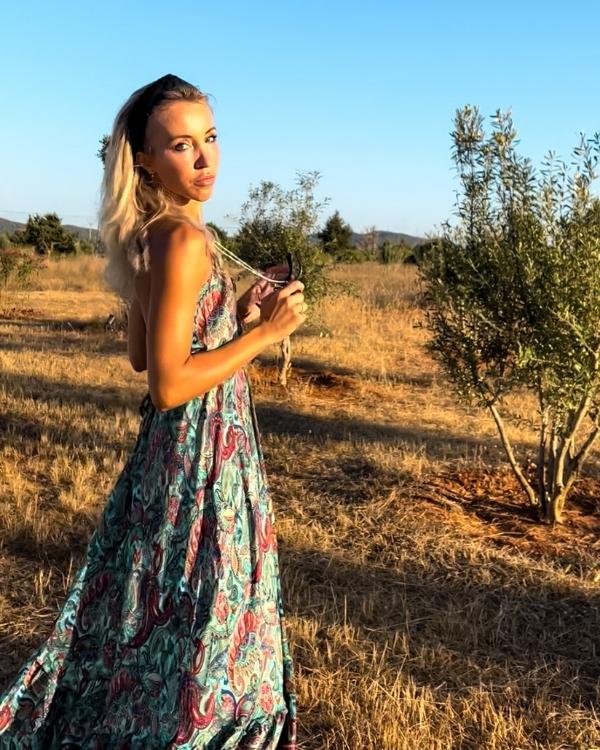 Tuerkises Damen Boho Hippie Kleid - Maxi Sommerkleid mit Blumen Paisley Mustern