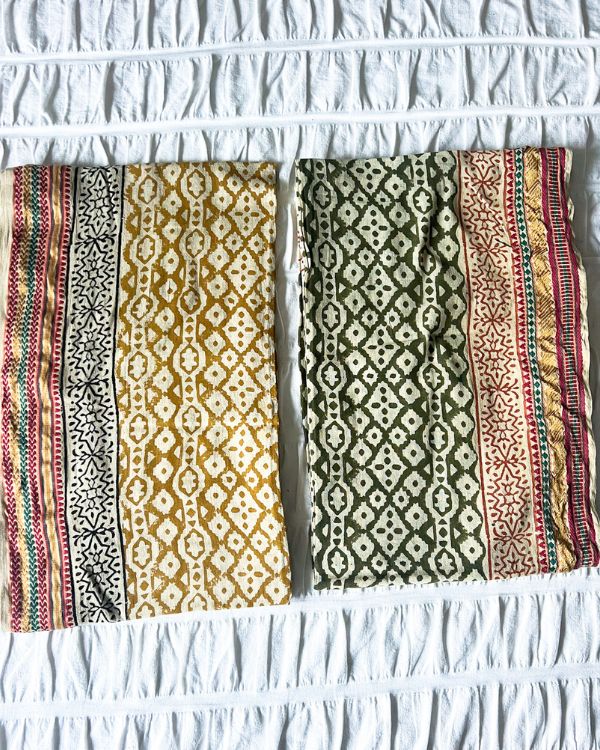 Baumwolle Pareos mit Blockprint geometrischen Mustern - India Fashion Saron Tuecher Multifunktional