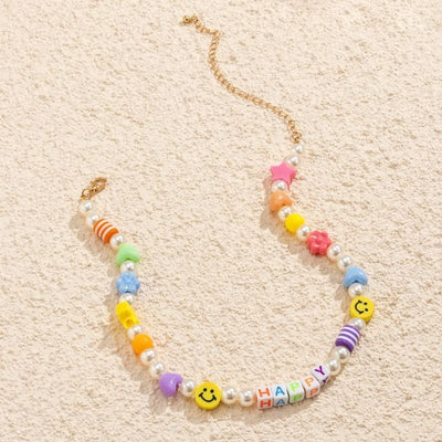 Modeschmuck Just Style Perlenketten Choker Halsketten aus Smiley, Herze und Sternen Perlen