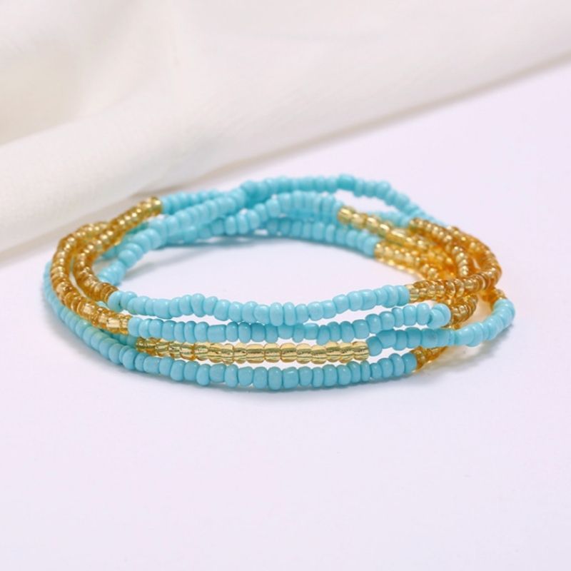 Hellblaue-goldene Perlenkette Bauchkette elastisch und Multifuktional 