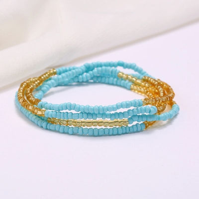 Hellblaue-goldene Perlenkette Bauchkette elastisch und Multifuktional 