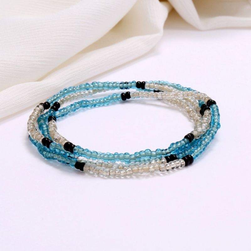 Farbig blaue-transparente Perlenkette Bauchkette Modeschmuck Damen online bestellen 