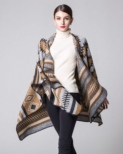 Stillvoller Damen Schal Poncho Cape in grau braun Toenen