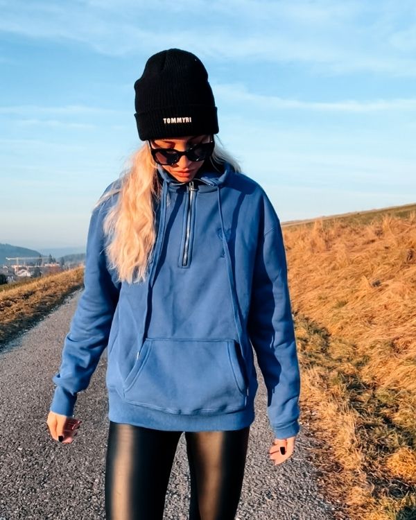Pullover Hoodie Kragen Unisex - Blauer Fleece Kuschel Winterpullover online kaufen 