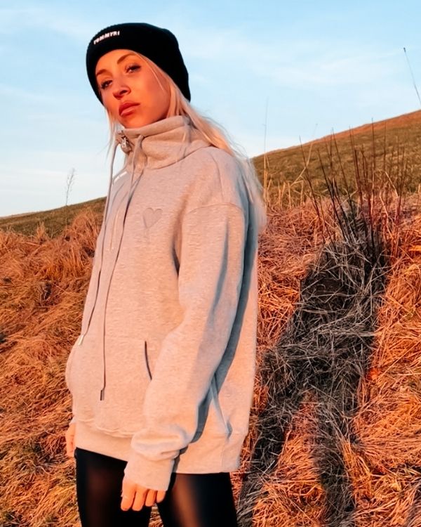 Grauer Fashion Style Pullover Hoodie mit hohem Kragen - Kuscheliger Damen und Herren Pullover kaufen