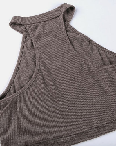 Feinstrick Crop Top in braun mit Neckholder 