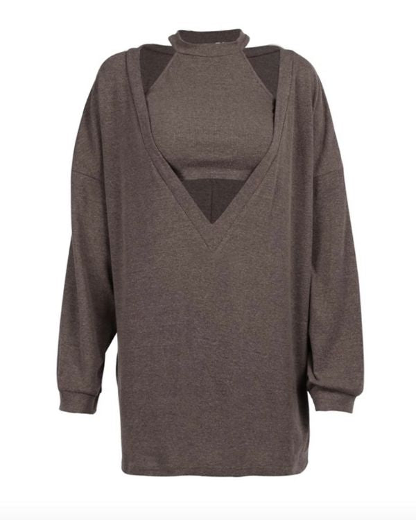 Feinstrick Pullover Sweater mit passendem Crop Top
