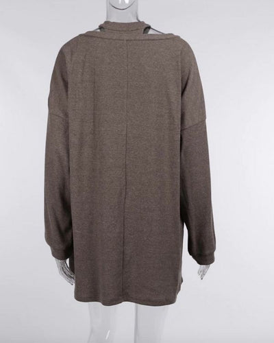 Oversized Sweater Pullover Kleid aus Feinstrick mit V-Ausschnitt 