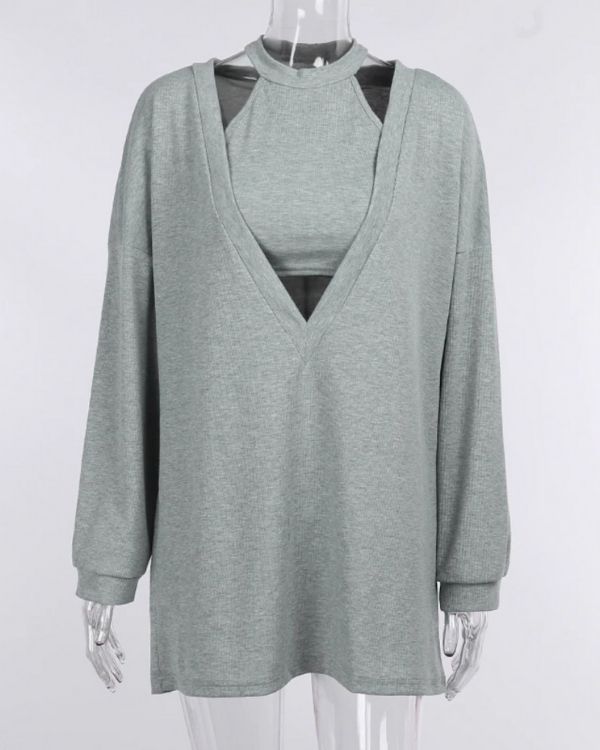 Feinstrick Pullover Oversized mit Crop Top
