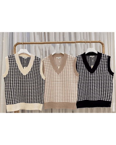 Pullunder Hahnentritt Muster Damen | Pullunder Spencer mit V-Ausschnitt | Strick Pullunder Damen Schweiz