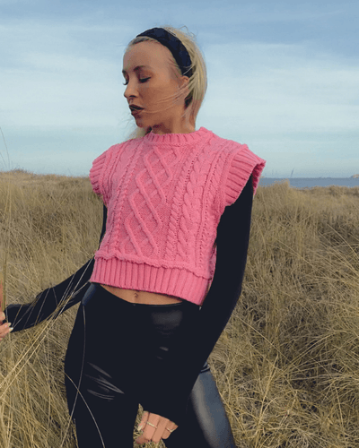 Rosa Pullunder Zopfmuster leicht Crop Trop