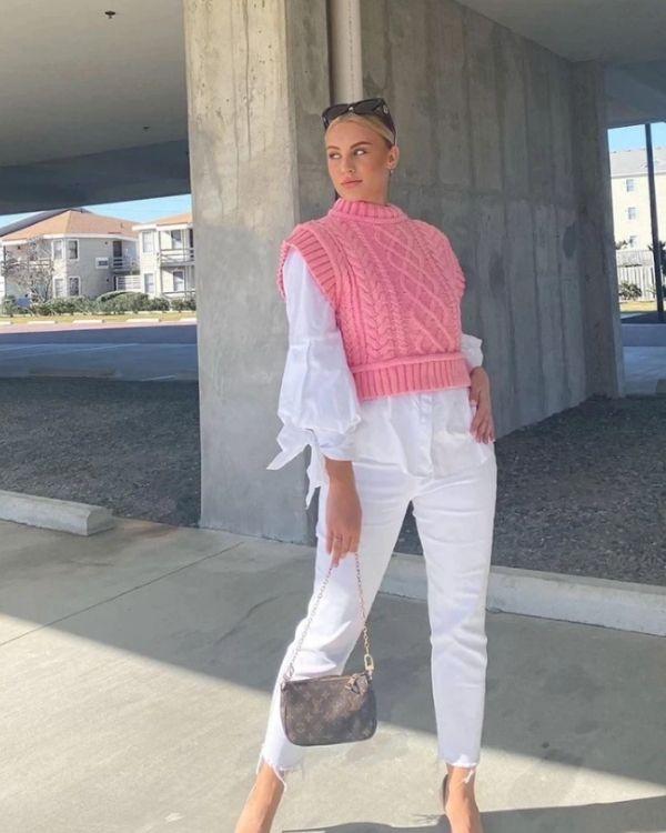 Pinker Strick Pullunder mit Zopfmuster - Loungewear Damen Schweiz Fashion