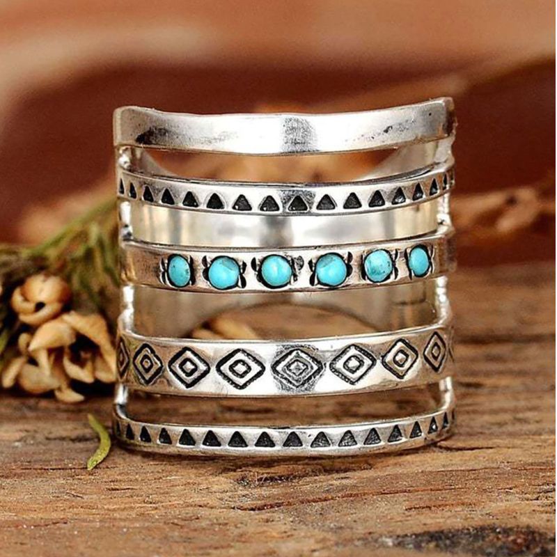 Boho Hippie Fingerring mit Ethno Mustern - Vintage Modeschmuck Ring