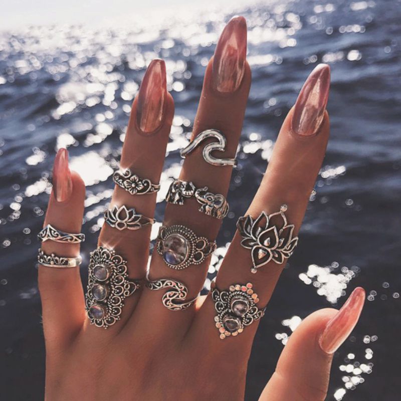 Boho Ring Set Flower Waves