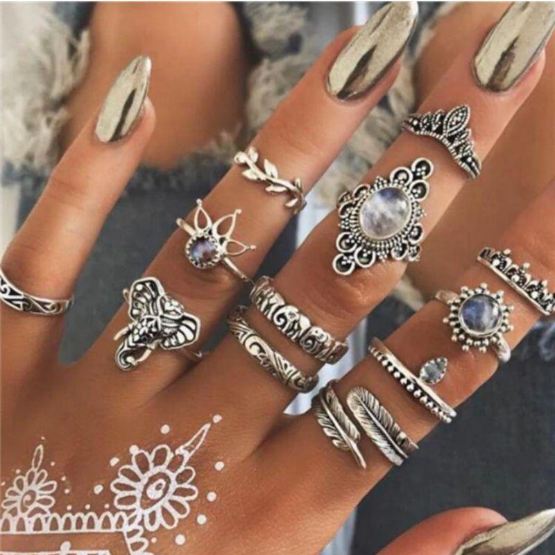 Boho Fingerringe Ringe Set aus diversen Ringen und Knuckle Ringen