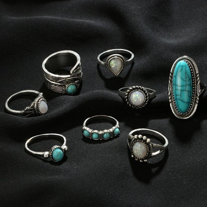 Türkischer Stein und Mond Stein Fingerringe Set