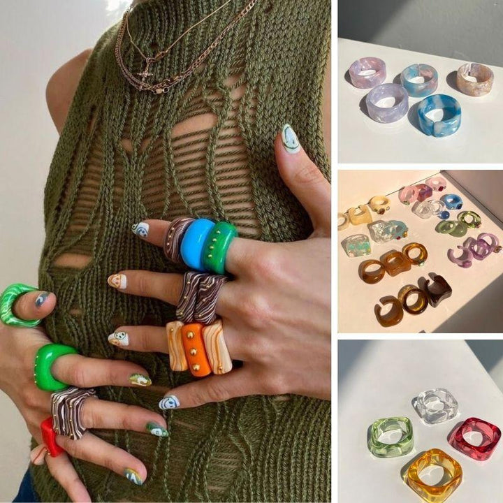 Acryl Ring Sets in vielen bunten Farben und Formen | Bunte Vintage Ringe