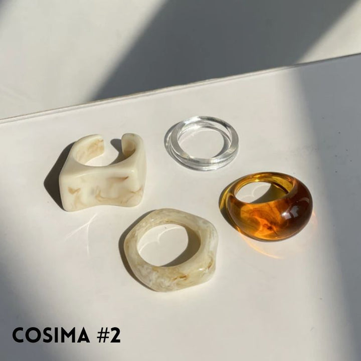 Fashion Ringe in braun beige Farben und transparent - Viereckige und runde Ringe 