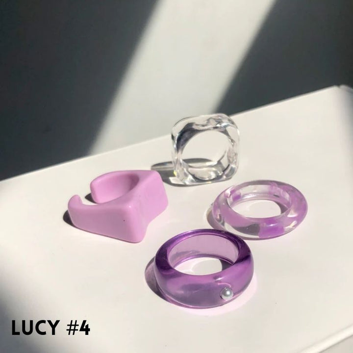 Violett Lila Transparente Fingerringe Modeschmuck Set Vintage Acryl Ringe