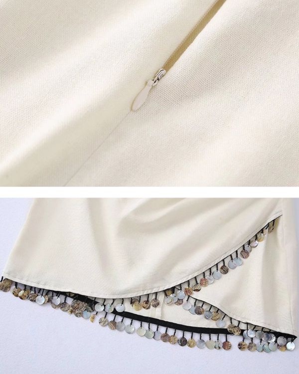 Boho Rock Jupe Damen in weiss mit Muschel Anhaengern