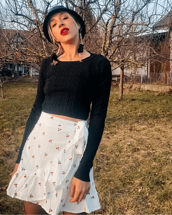 Weisser Mini Rock Damen - Kirschen Cherry Motive