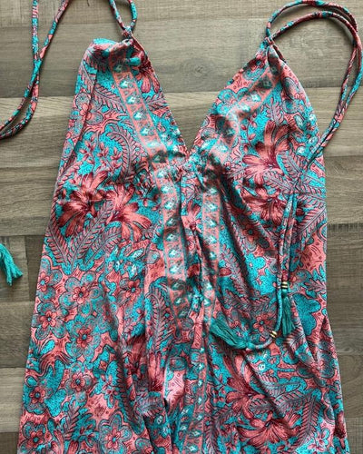 Damen Viskose Kleid mit Blumen Mustern im Boho Hippie Style