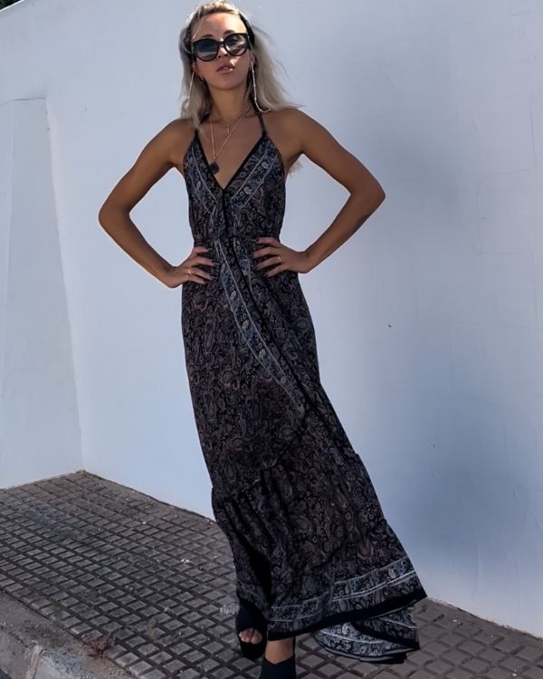 Damen Paisley Kleid Blumen Maxikleid aus Viscose