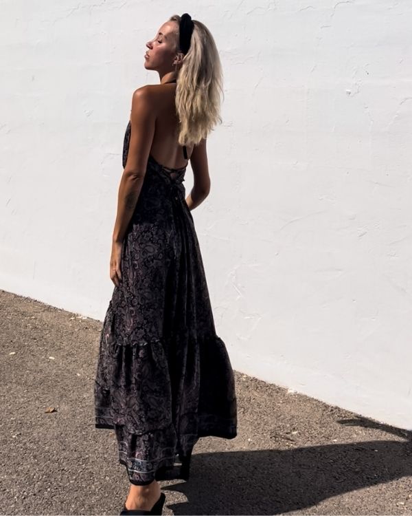 Rueckenfreies Damen Boho Paisley Kleid