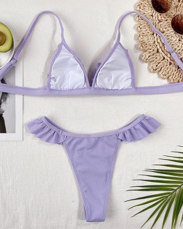 Flieder Bikini Bademode Schweiz - Ruffeld Bikini Triangel und Bikinihose 
