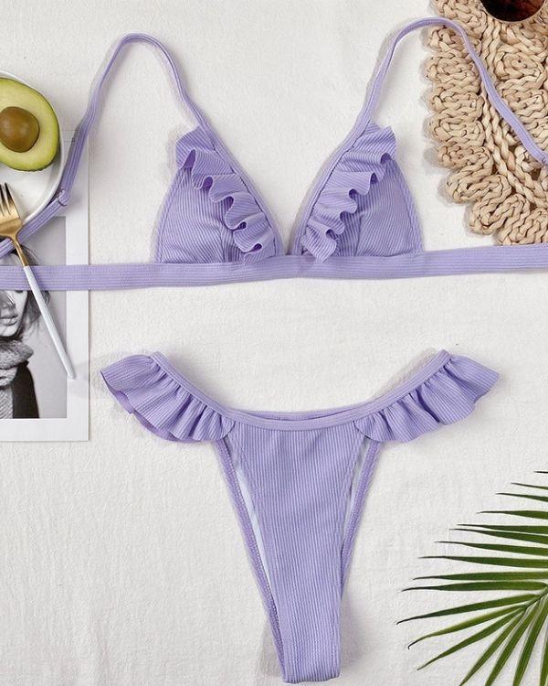 Flieder Bikini Ruffel mit Rillen Effekt 