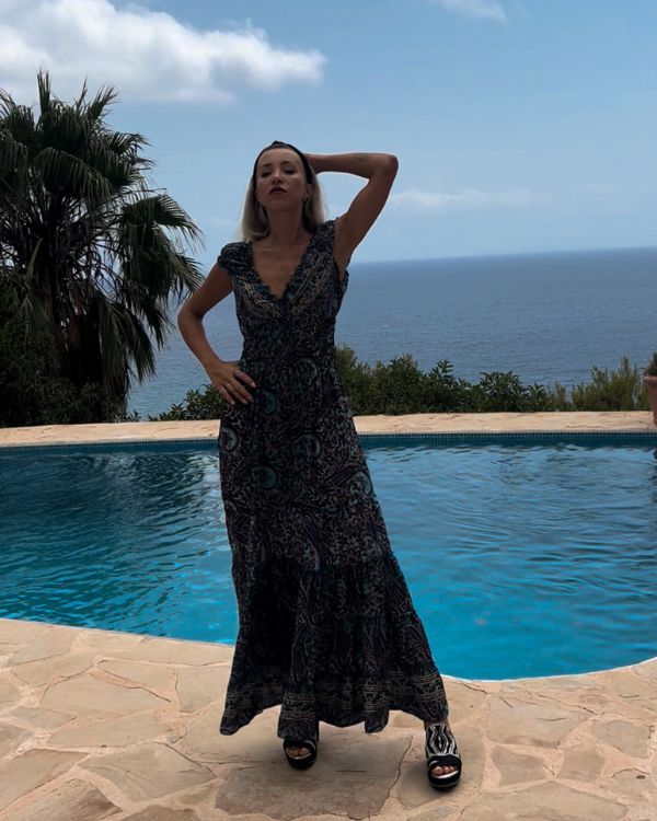 India Fashion Damen Kleid in blau tuerkis mit Paisley Mustern