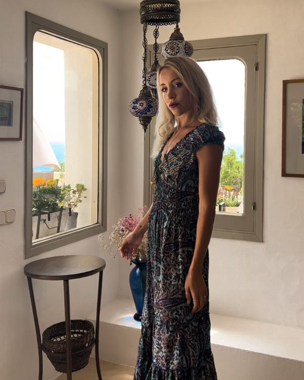 Elegantes Damen Boho Paisley Kleid in blau tuerkis