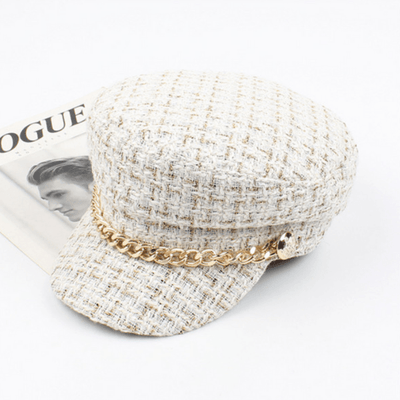 Sailor Cap Damen Elegant Gold Glieder Kette | karrierte Damen Mütze Hut 