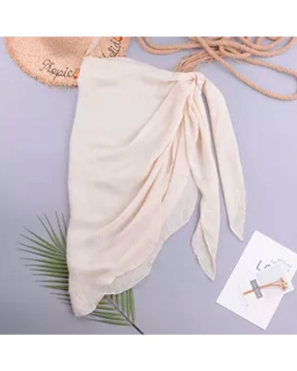 Pareo Sarong Tuch in beige mit Knopf auf der Seite - Damen Wickelrock Beachstyle 