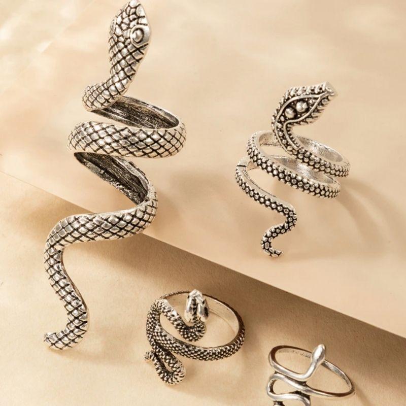 Silbernes Schlangen Ring Set Fingerringe Vintage Style Schmuck Shop Schweiz