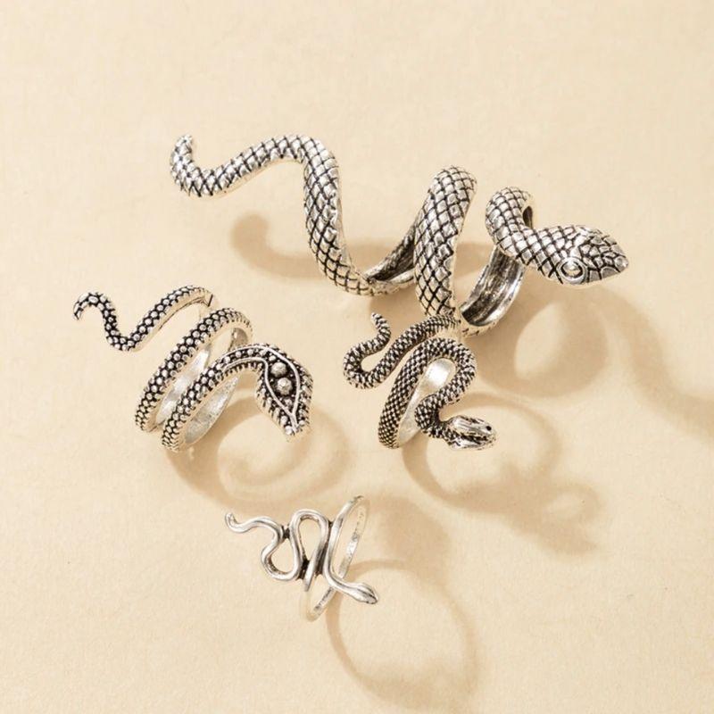 silbernes Schlangen Ring Set mit 4 diversen Schlangen Fingerringen Modeschmuck Schmuck Shop