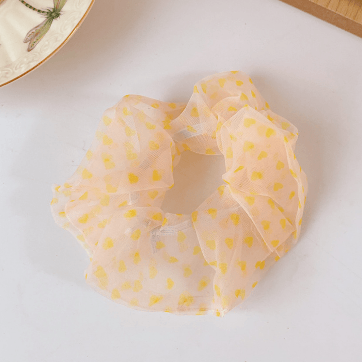 Mesh Scrunchie transparent mit gelben Punkten
