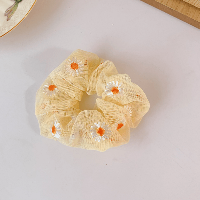 Mesh Transparent Scurnchie Haatgummi mit Gaensebluechen Blumen 