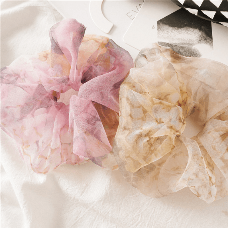 Rosa und beige Haar Accessoire Scrunchie Haargummi Oversize Gross 