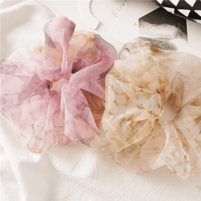 Rosa und beige Haar Accessoire Scrunchie Haargummi Oversize Gross 