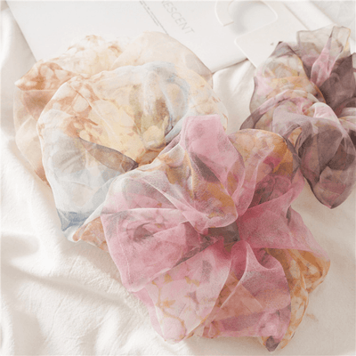 Auswahl an Mesh Style Haargummi Scrunchies in vielen Farben