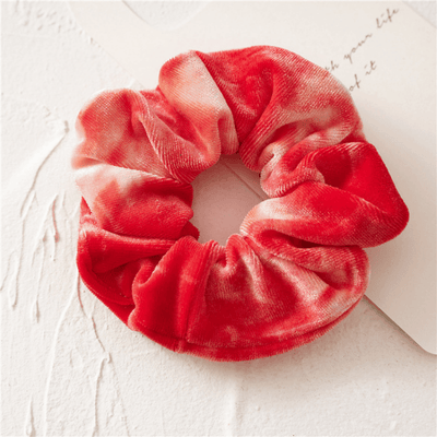 Rotes Haargummi Scrunchie Batik Velvet Samt Stoff