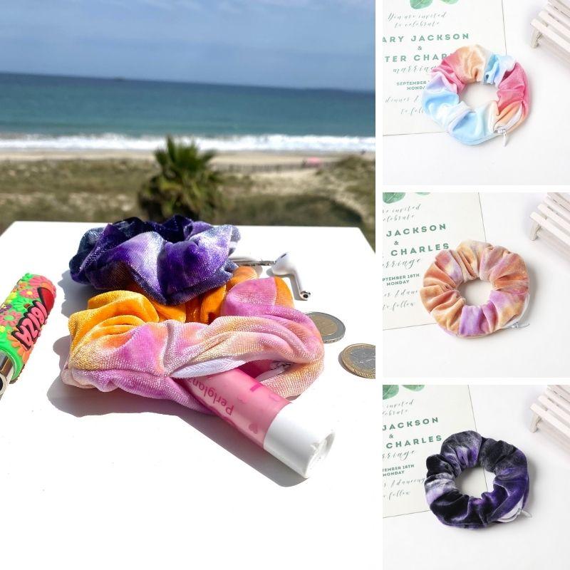 Velvet Samt Scrunchies Haargummi mit Reissverschluss und Aufbewahrung für kleine Sachen