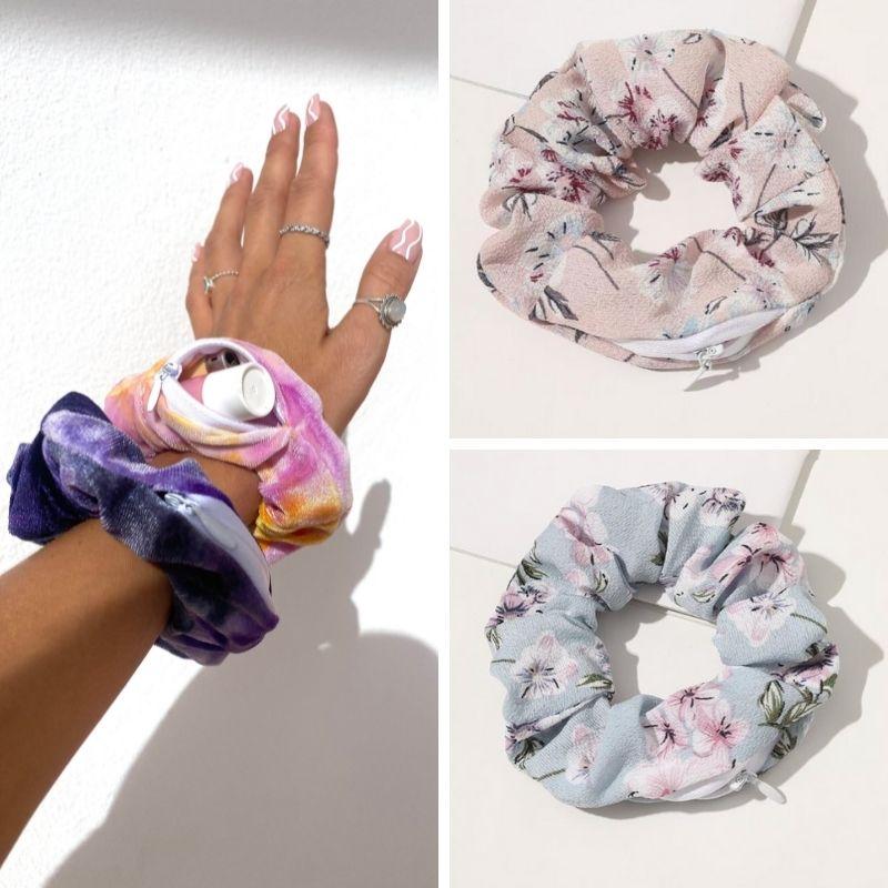 Scrunchies Haargummi mit Reissverschluss - Blumen Scrunchie