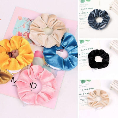 Velvet Samt Scrunchies Haargummi mit Reissverschluss auf der Seite - Haargummi mit Mini Tasche Poket 