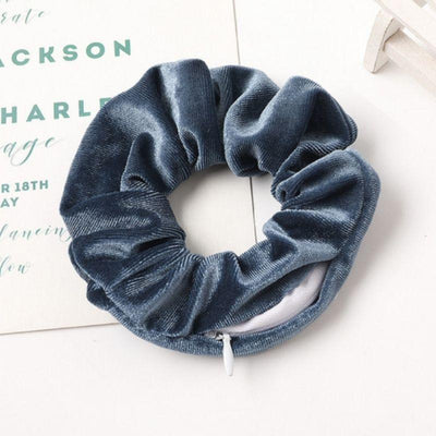 Reissverschluss Scrunchies Haargummi in Petrol Farbe mit verstecktem Reissverschluss