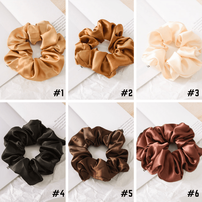Satin Scrunchies in goldenen und braunen Farben