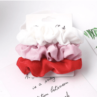 Elastische Scrunchie Haargummis in weiss, rosa und rot
